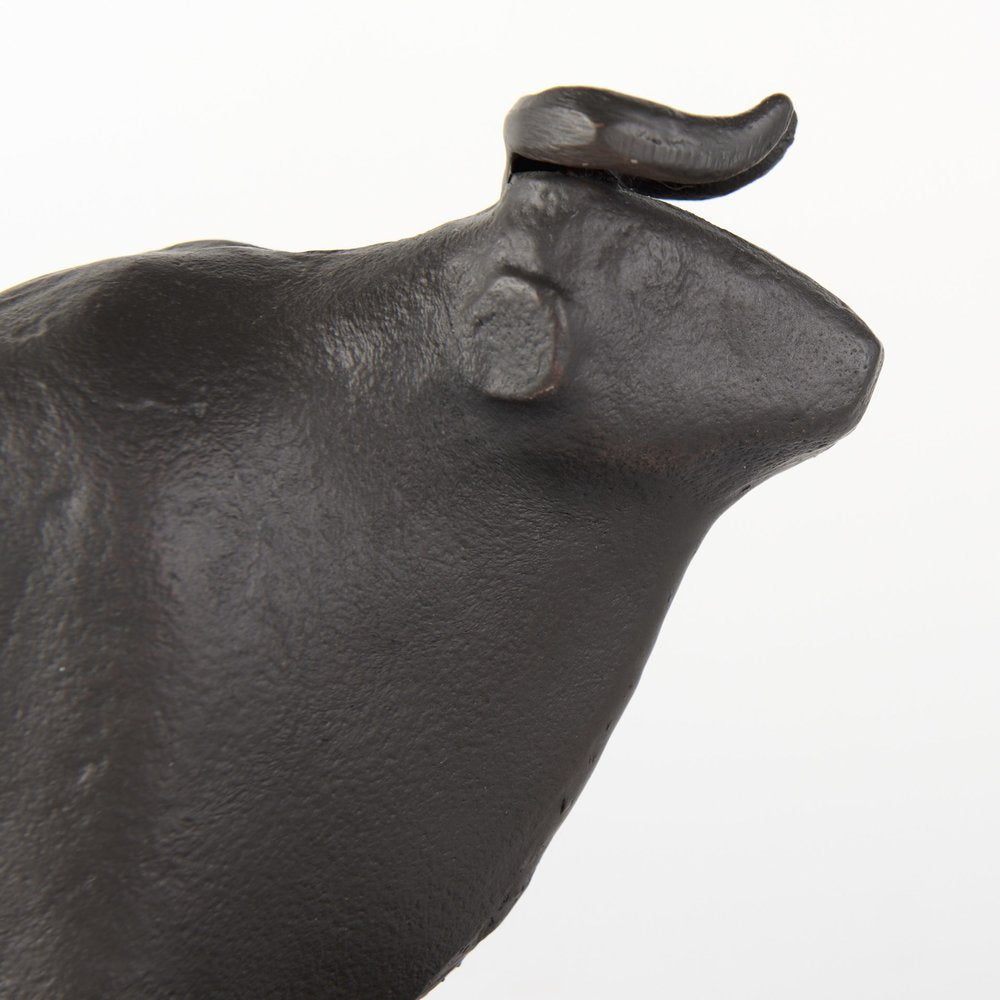Set of Two 7" Black Fabric Bull Decorative Bookends HomeRoots
