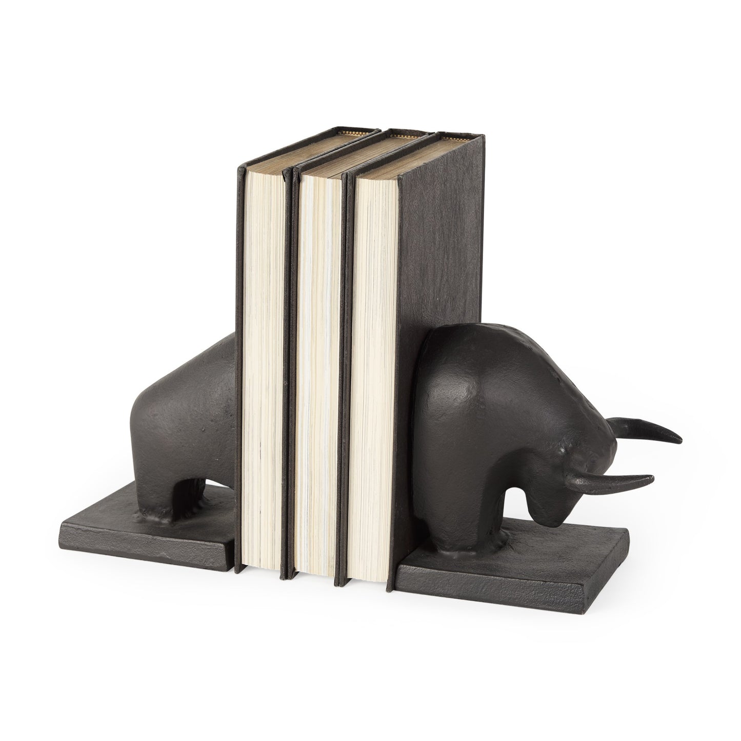 Set of Two 6" Black Metal Bull Decorative Bookends