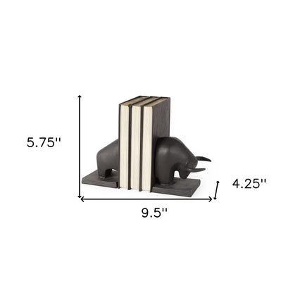 Set of Two 6" Black Metal Bull Decorative Bookends