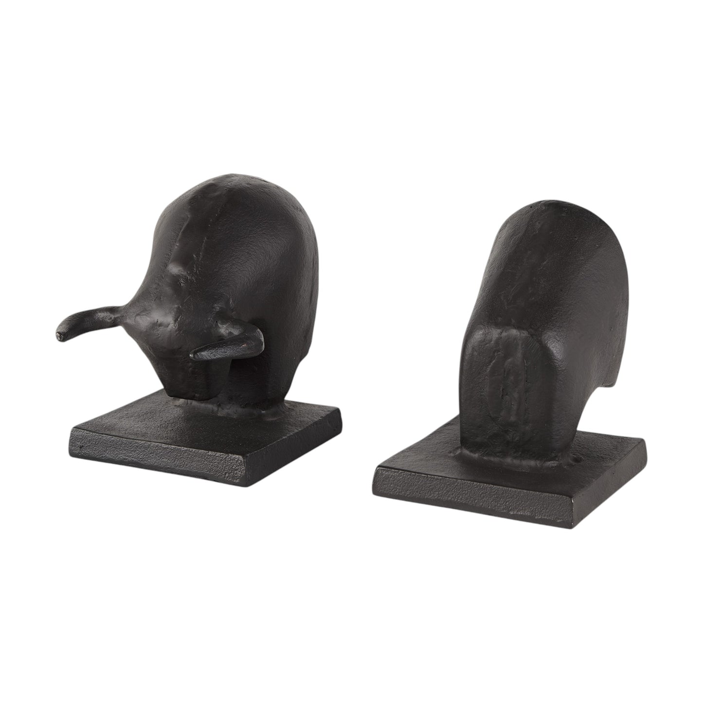 Set of Two 6" Black Metal Bull Decorative Bookends