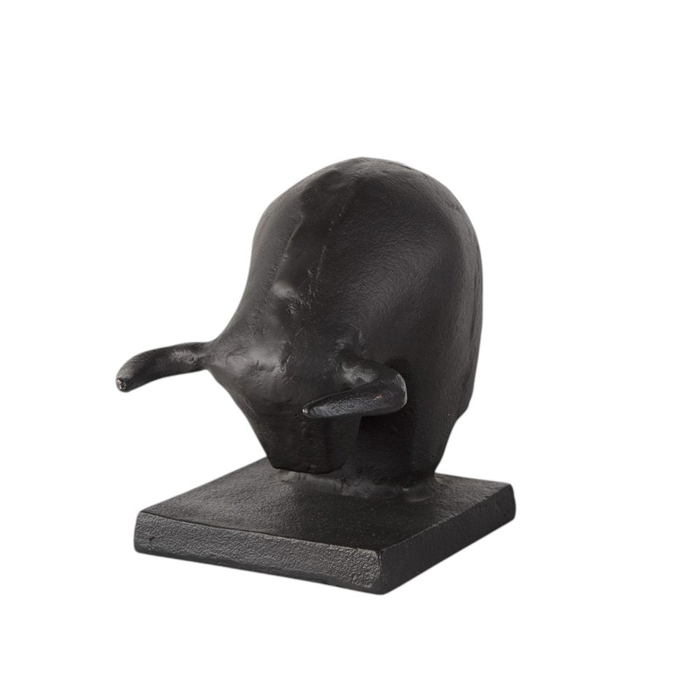 Set of Two 6" Black Metal Bull Decorative Bookends HomeRoots