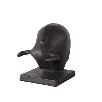 Set of Two 6" Black Metal Bull Decorative Bookends HomeRoots