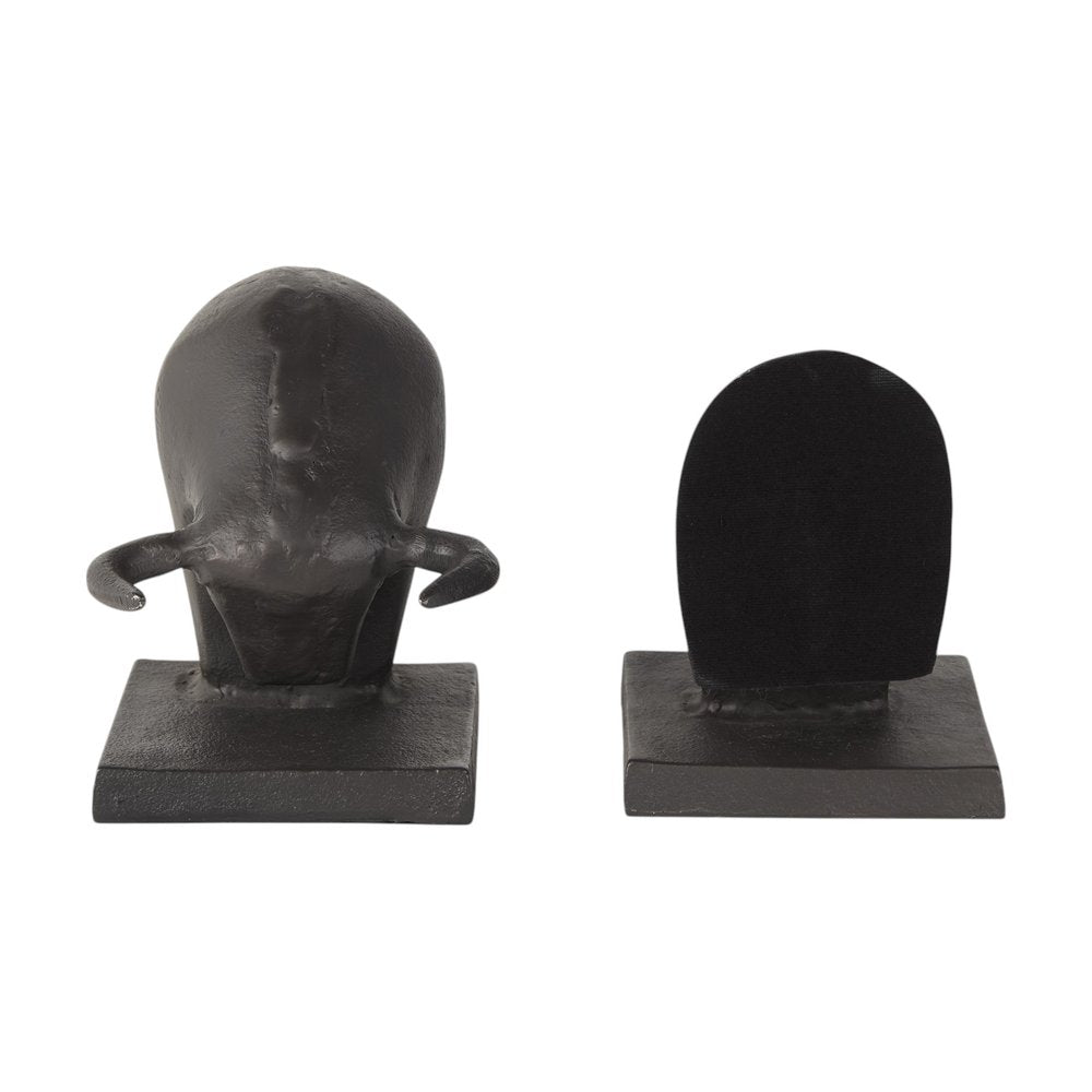 Set of Two 6" Black Metal Bull Decorative Bookends HomeRoots