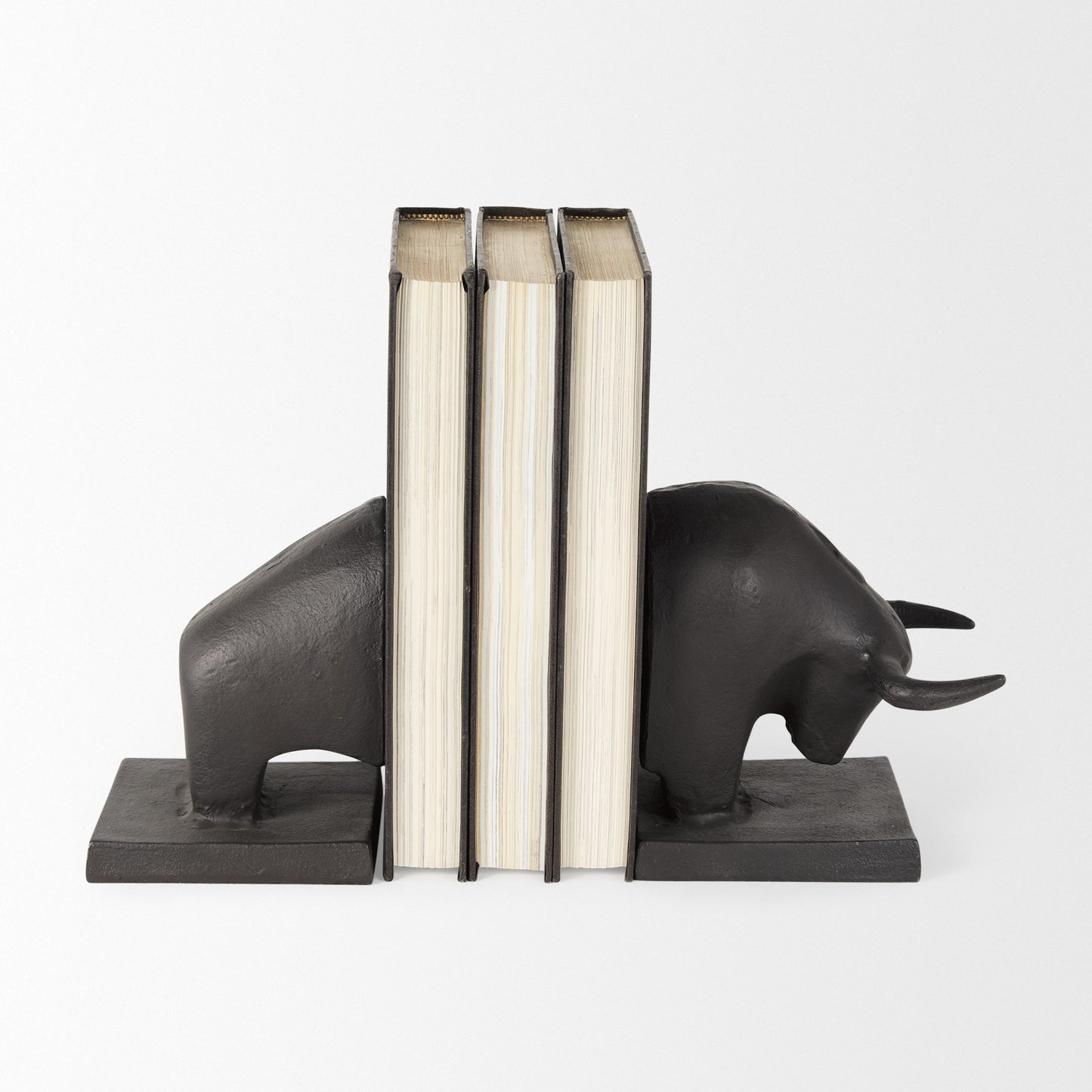 Set of Two 6" Black Metal Bull Decorative Bookends