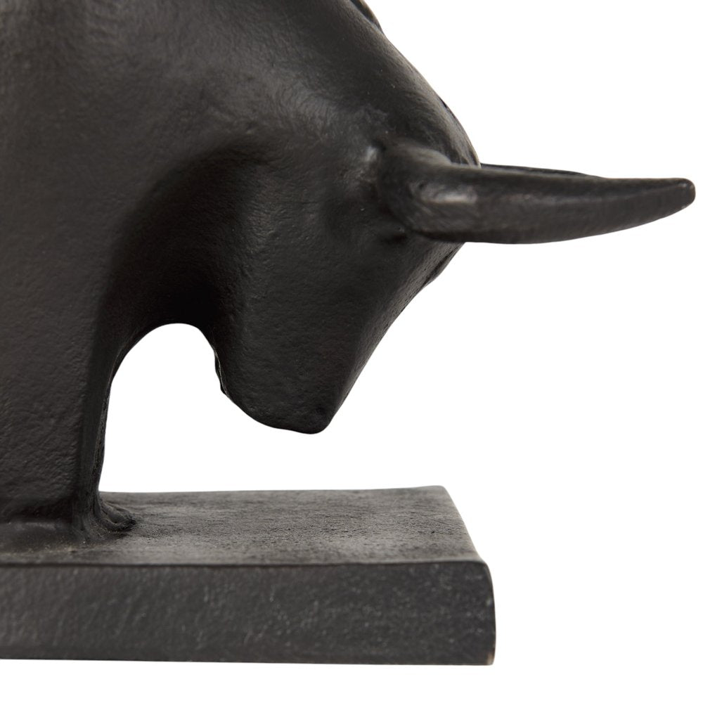 Set of Two 6" Black Metal Bull Decorative Bookends HomeRoots