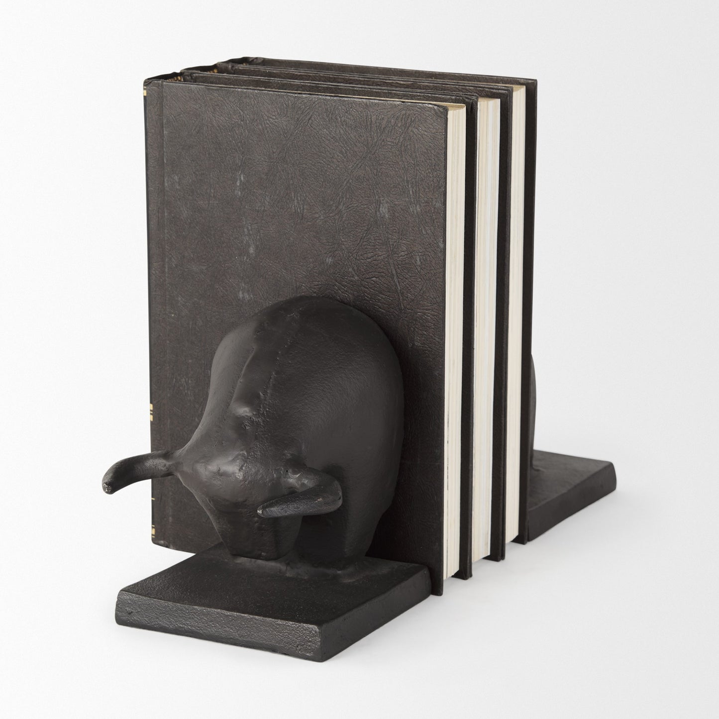 Set of Two 6" Black Metal Bull Decorative Bookends