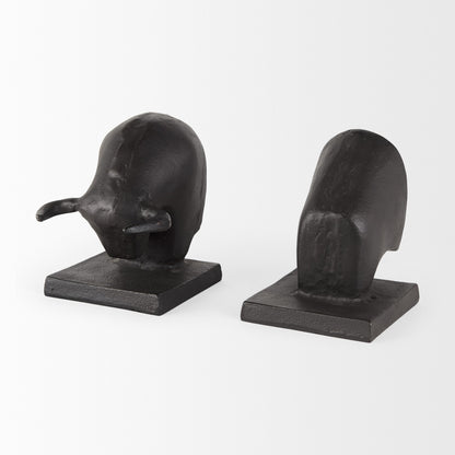 Set of Two 6" Black Metal Bull Decorative Bookends