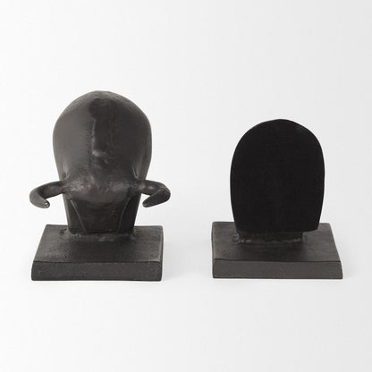 Set of Two 6" Black Metal Bull Decorative Bookends HomeRoots