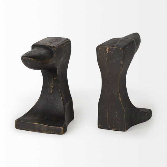 Set of Two 6" Black And Gold Polyresin Decorative Bookends HomeRoots