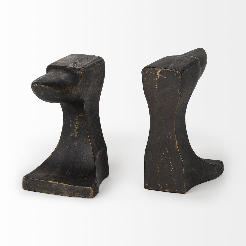 Set of Two 6" Black And Gold Polyresin Decorative Bookends HomeRoots