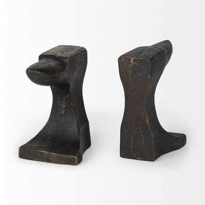 Set of Two 6" Black And Gold Polyresin Decorative Bookends HomeRoots