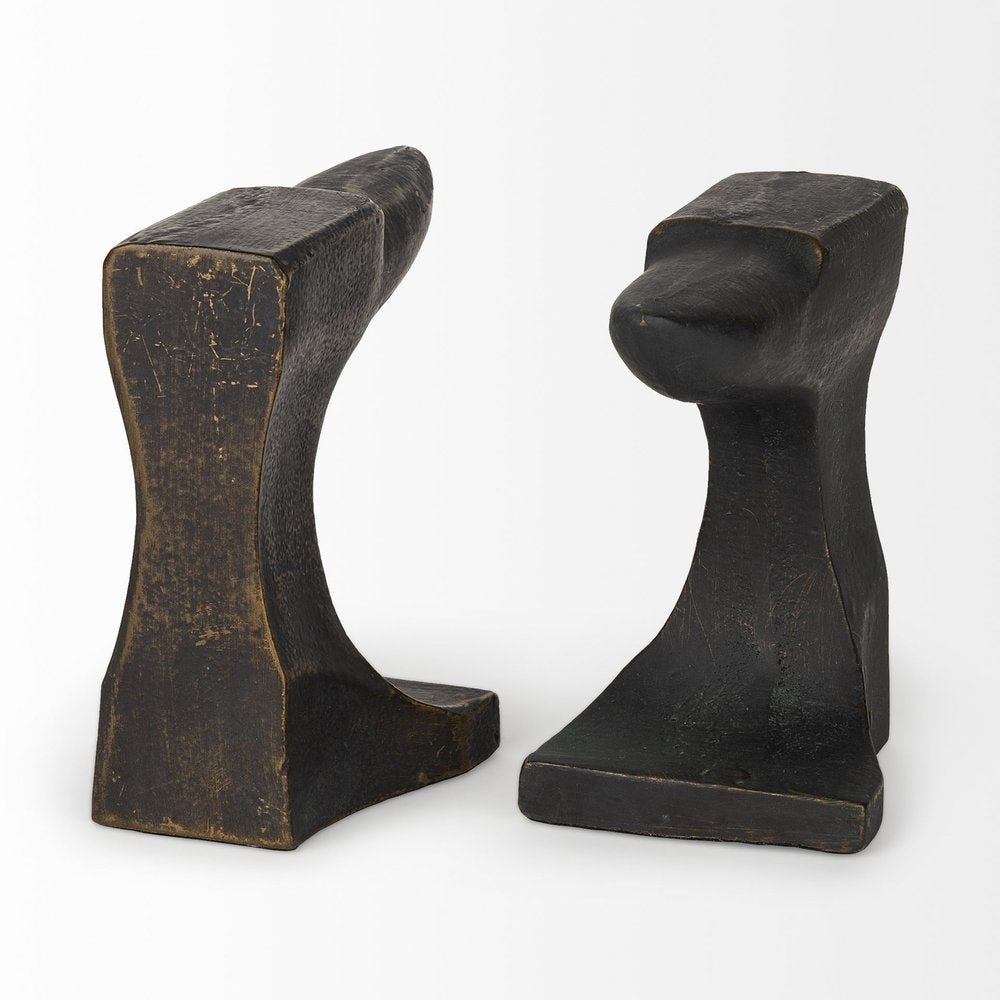 Set of Two 6" Black And Gold Polyresin Decorative Bookends HomeRoots