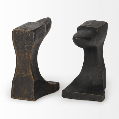 Set of Two 6" Black And Gold Polyresin Decorative Bookends HomeRoots