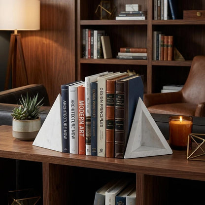 Set of Two White Marble Decorative Bookends HomeRoots