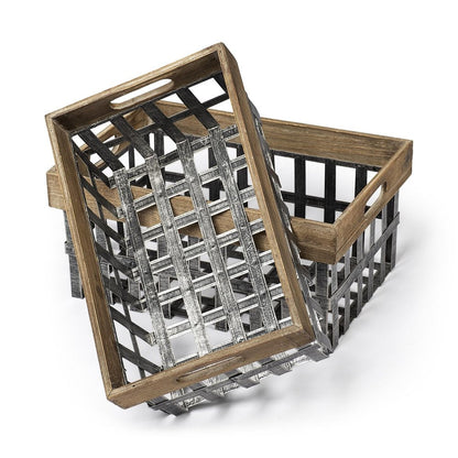 Set of Two 19" Gray Metal Basket HomeRoots