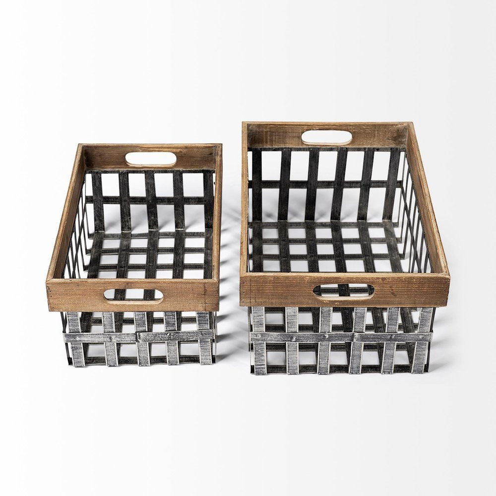 Set of Two 19" Gray Metal Basket HomeRoots
