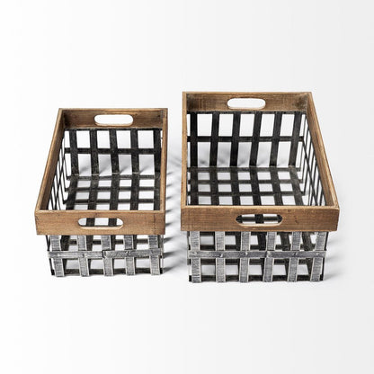 Set of Two 19" Gray Metal Basket HomeRoots