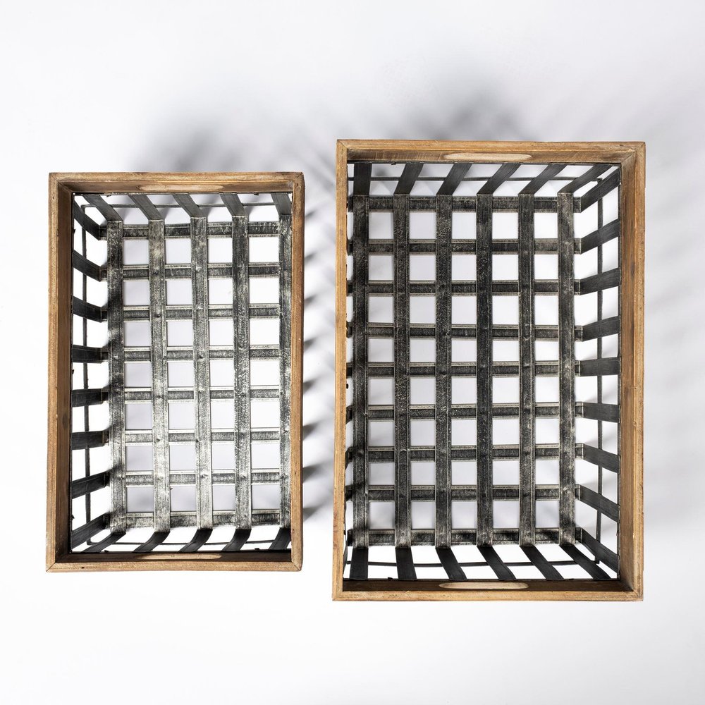 Set of Two 19" Gray Metal Basket HomeRoots