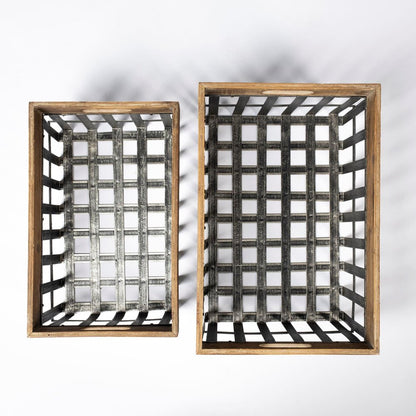 Set of Two 19" Gray Metal Basket HomeRoots