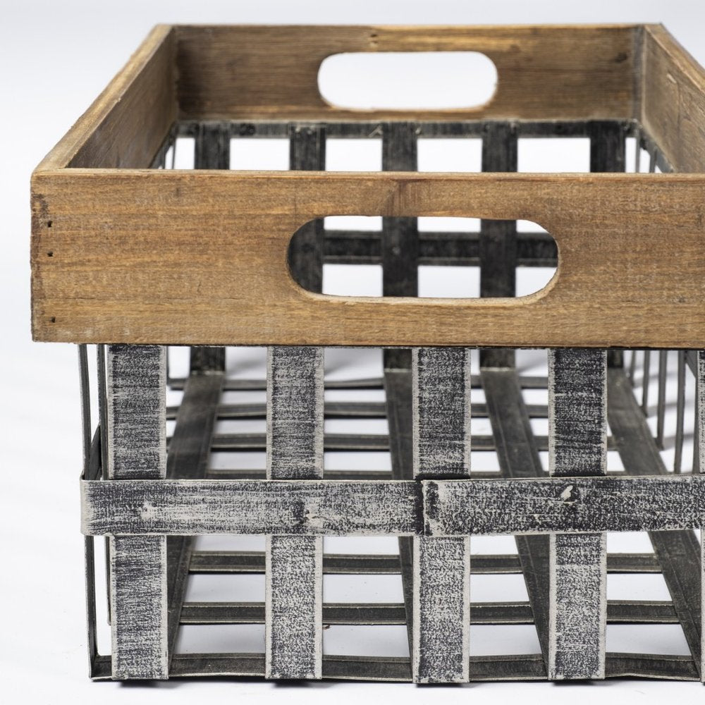 Set of Two 19" Gray Metal Basket HomeRoots