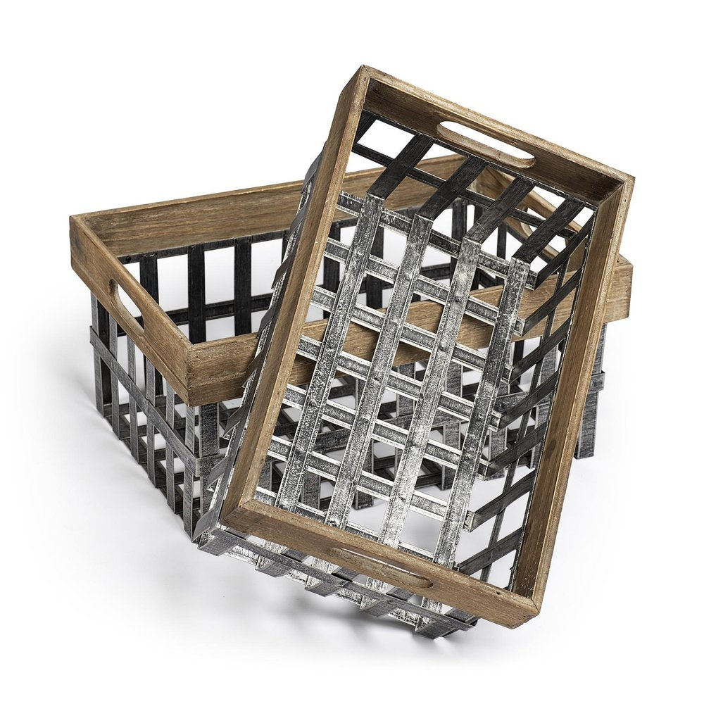 Set of Two 19" Gray Metal Basket HomeRoots