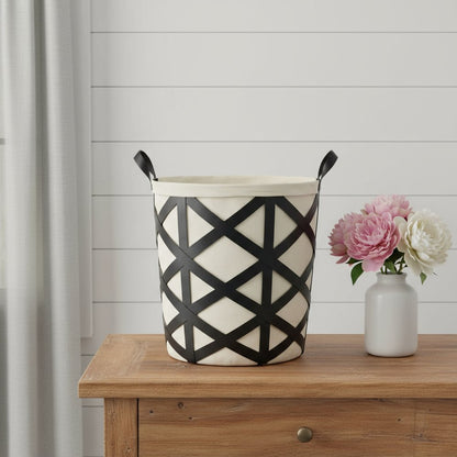 Set of Two Black And Cream Metal Basket HomeRoots