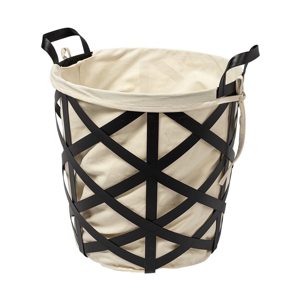 Set of Two Black And Cream Metal Basket HomeRoots