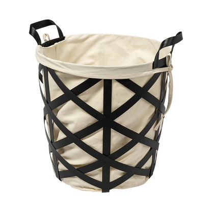 Set of Two Black And Cream Metal Basket HomeRoots