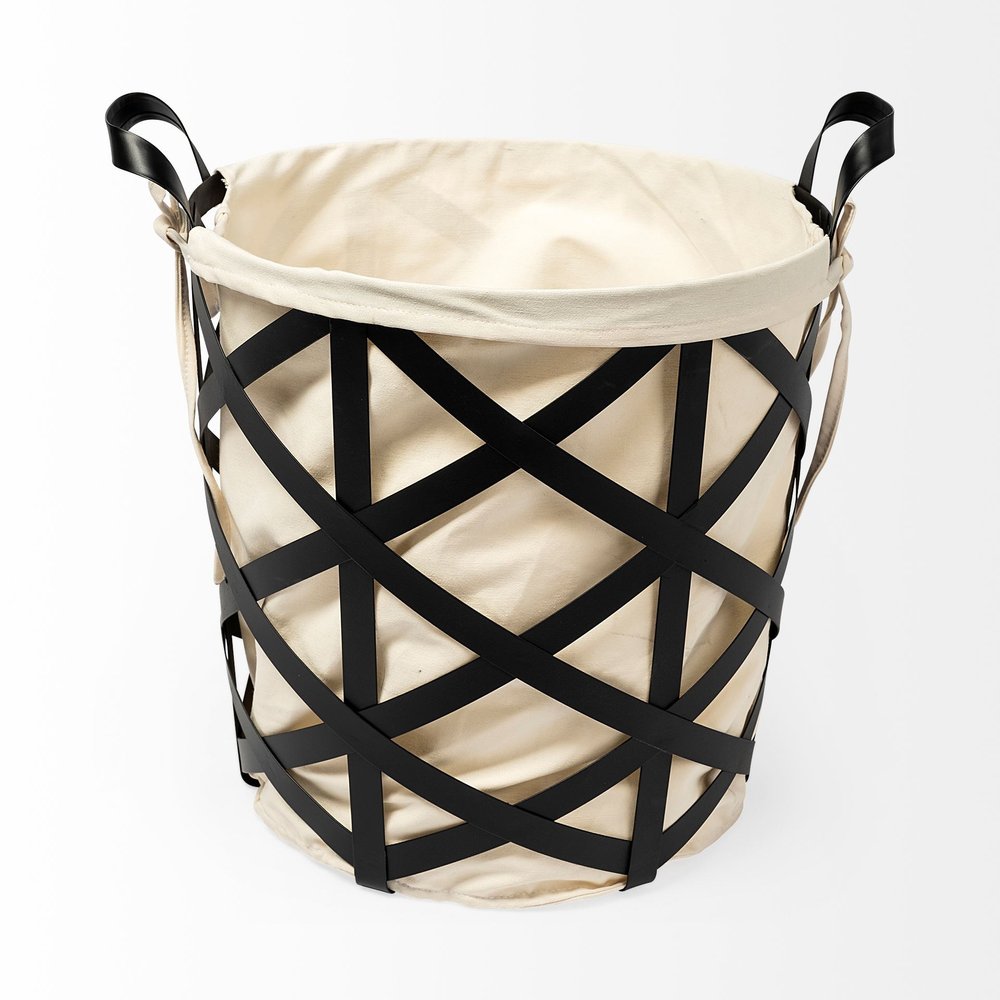 Set of Two Black And Cream Metal Basket HomeRoots
