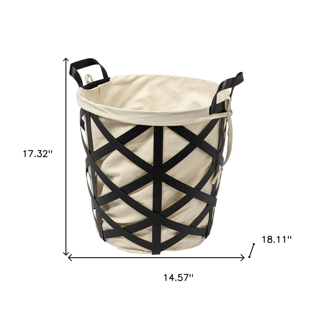 Set of Two Black And Cream Metal Basket HomeRoots