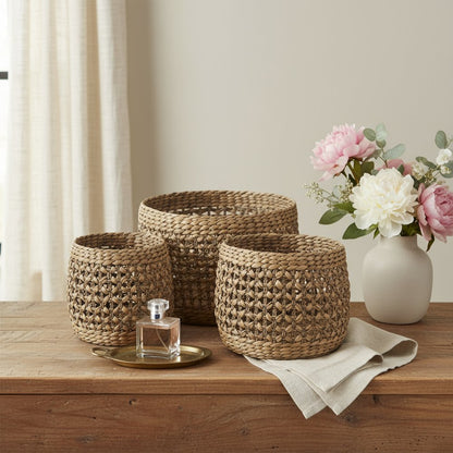 Set of Three Brown Wicker Basket HomeRoots