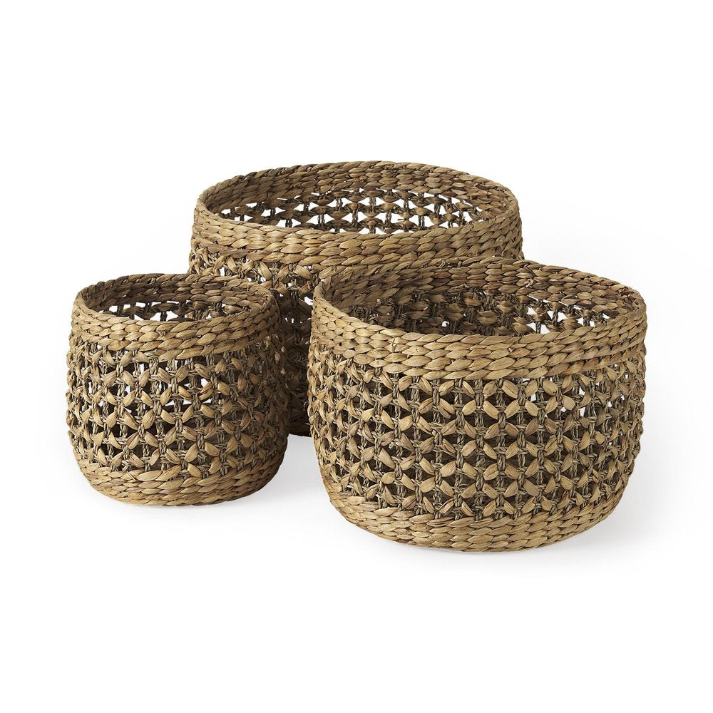 Set of Three Brown Wicker Basket — view 1