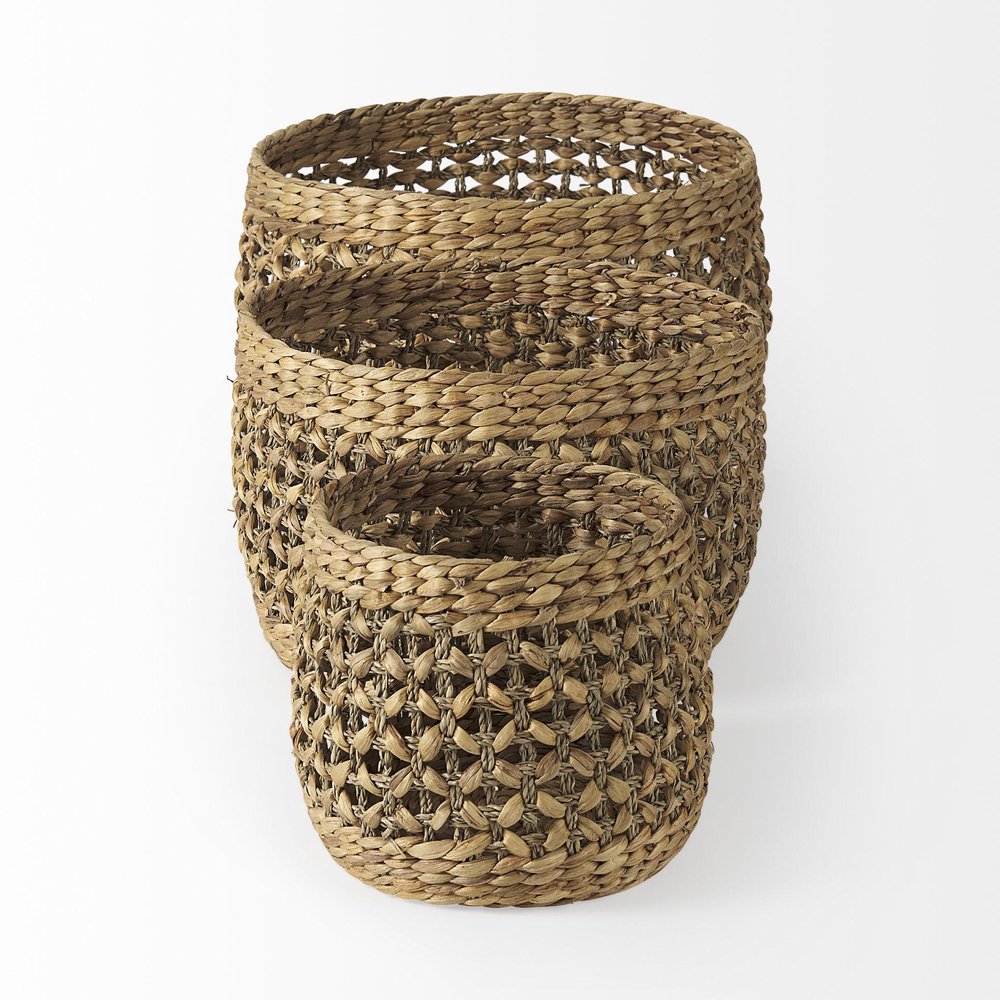 Set of Three Brown Wicker Basket — view 3