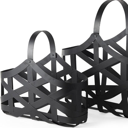 Set Of Two Black Geometric Metal Baskets HomeRoots