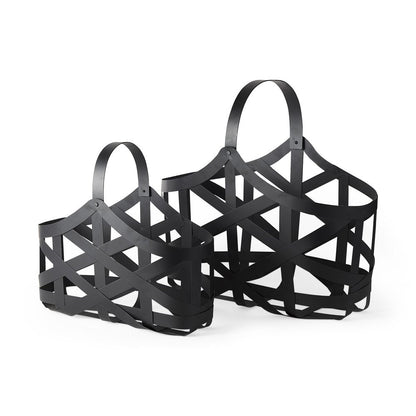 Set Of Two Black Geometric Metal Baskets HomeRoots