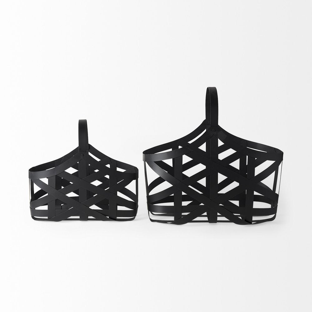 Set Of Two Black Geometric Metal Baskets HomeRoots