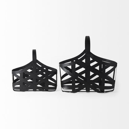 Set Of Two Black Geometric Metal Baskets HomeRoots