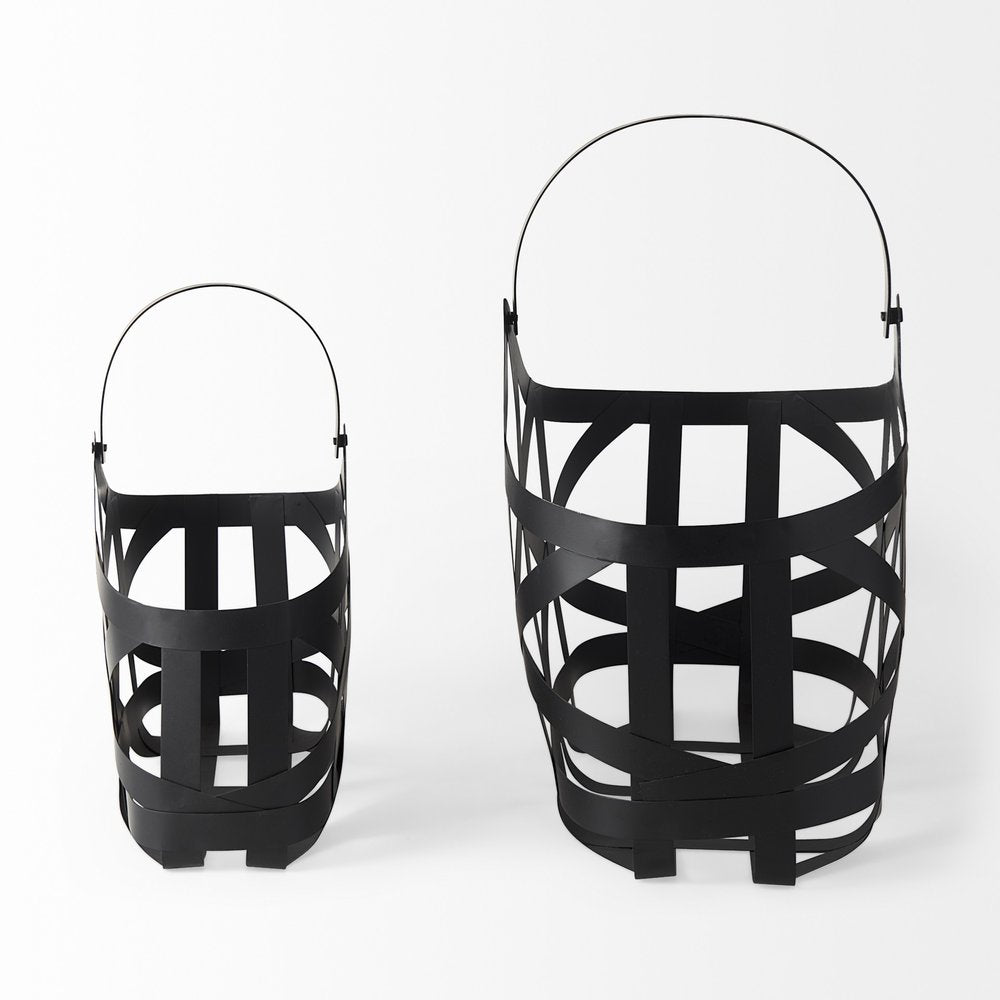 Set Of Two Black Geometric Metal Baskets HomeRoots