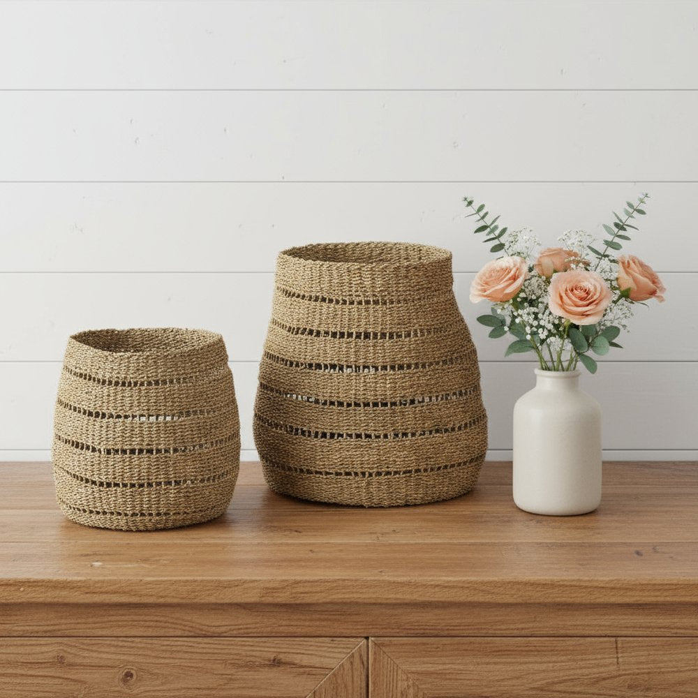 Set of Two Brown Wicker Basket HomeRoots