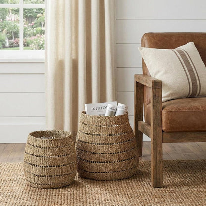 Set of Two Brown Wicker Baskets HomeRoots