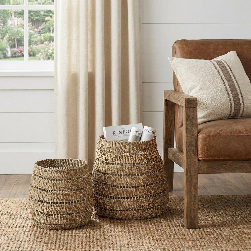 Set of Two Brown Wicker Baskets HomeRoots