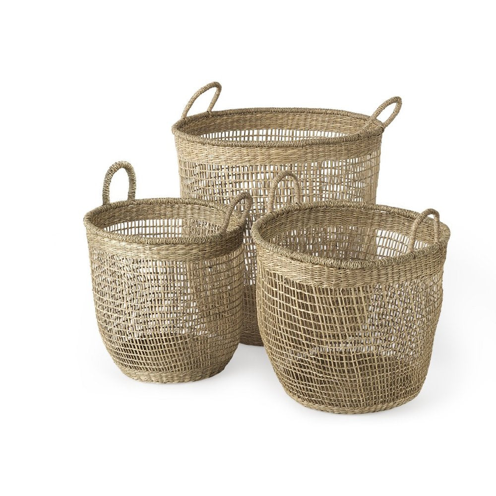 Set of Three Natural Wicker Basket HomeRoots
