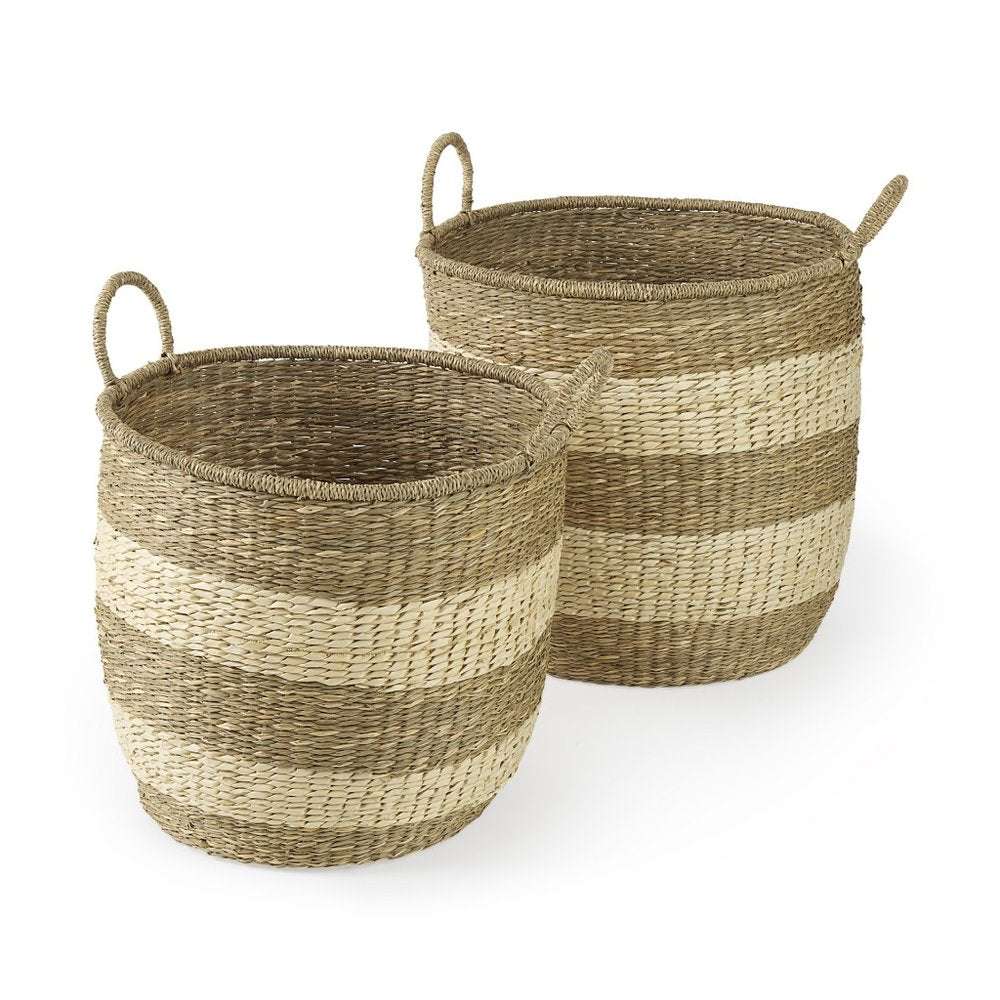 Set of Two Natural And Beige Wicker Basket HomeRoots