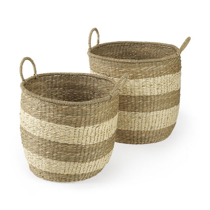 Set of Two Natural And Beige Wicker Basket HomeRoots