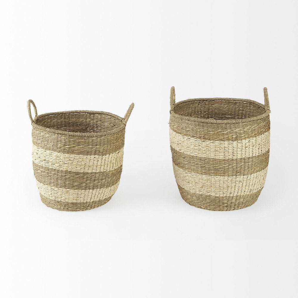 Set of Two Natural And Beige Wicker Basket HomeRoots