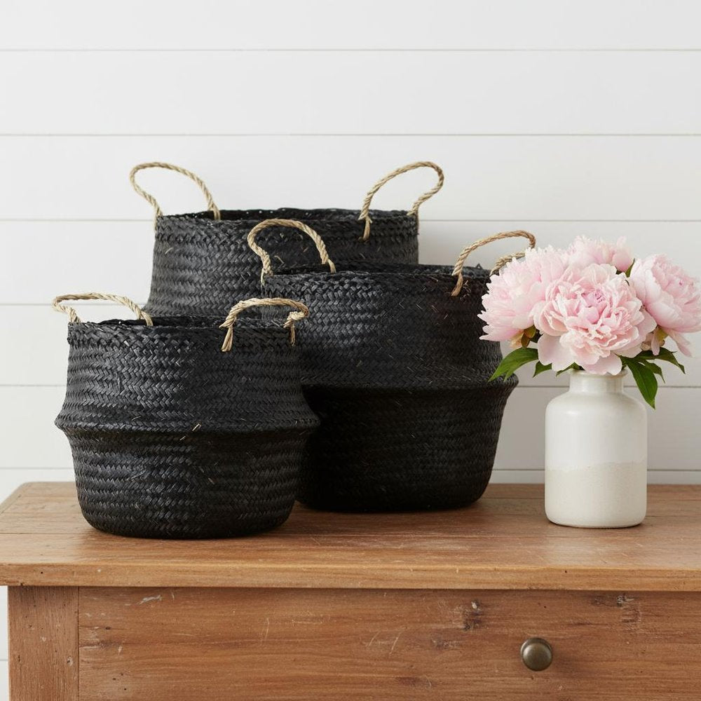 Set of Three Black Wicker Basket — view 7