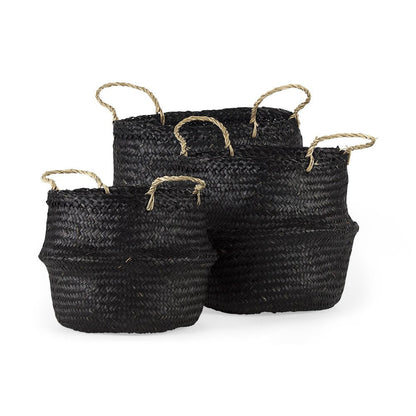Set of Three Black Wicker Basket