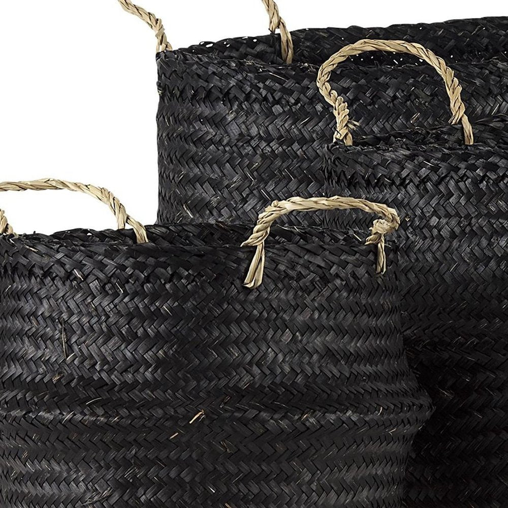 Set of Three Black Wicker Basket — view 8