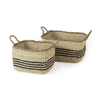 Set of Two Natural And Black Rattan Basket HomeRoots