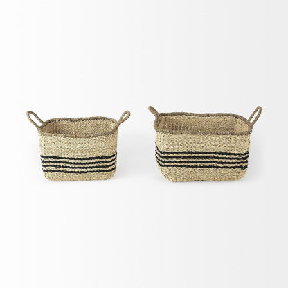 Set of Two Natural And Black Rattan Basket HomeRoots